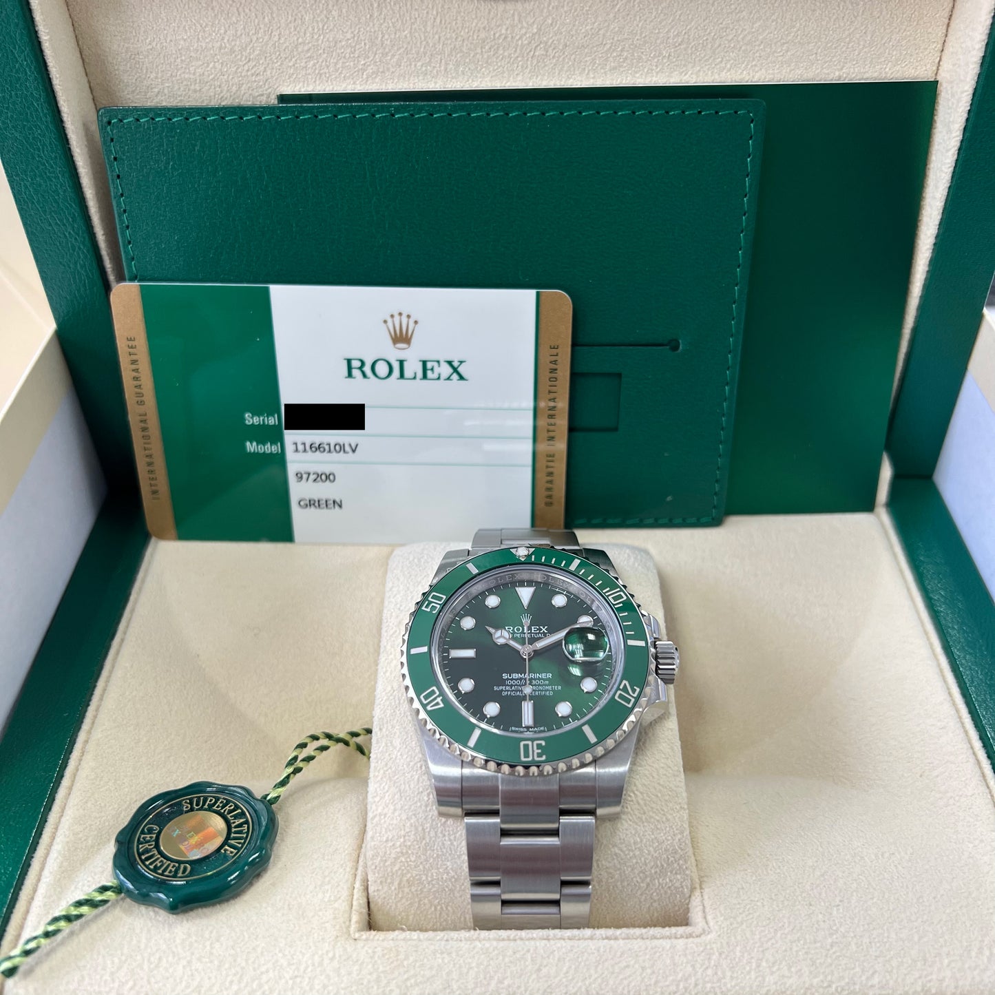 Rolex Submariner 41mm Date Stainless Steel Green Dial Green Bezel (Hulk) Oyster Bracelet 116610LV
