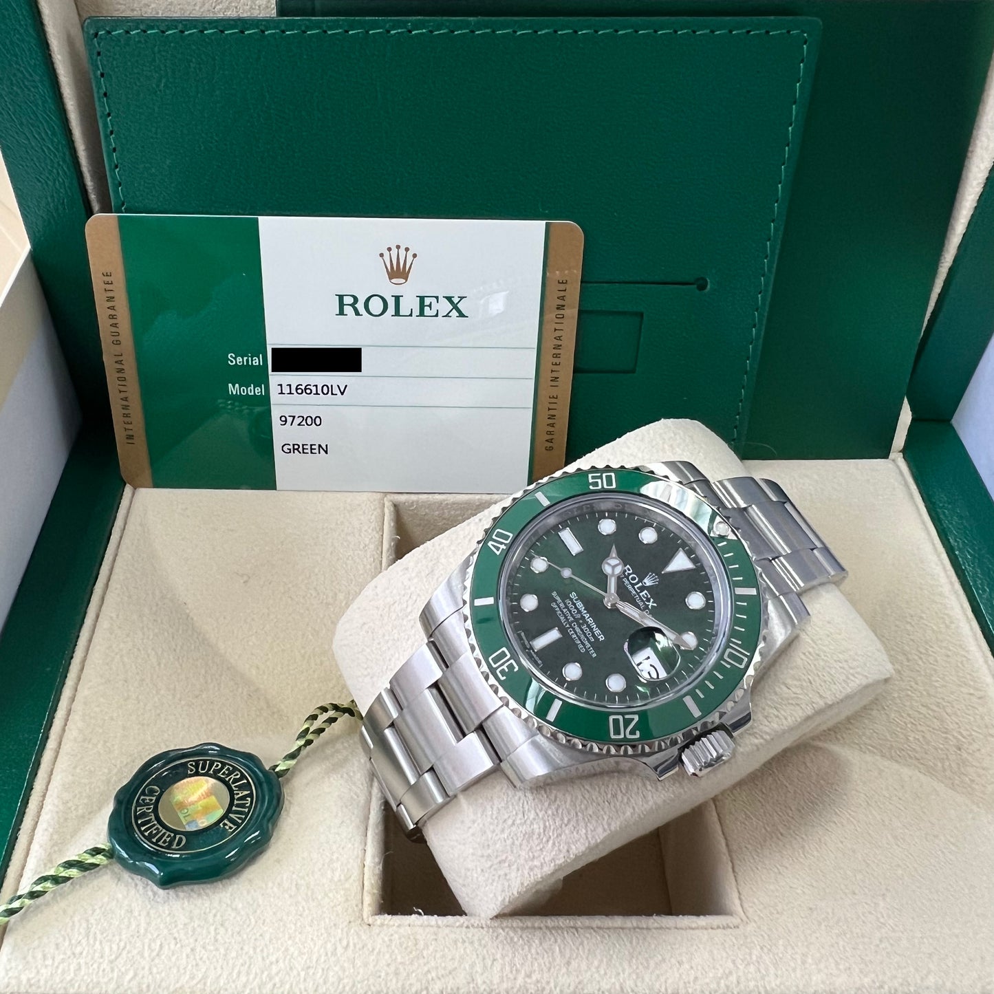 Rolex Submariner 41mm Date Stainless Steel Green Dial Green Bezel (Hulk) Oyster Bracelet 116610LV
