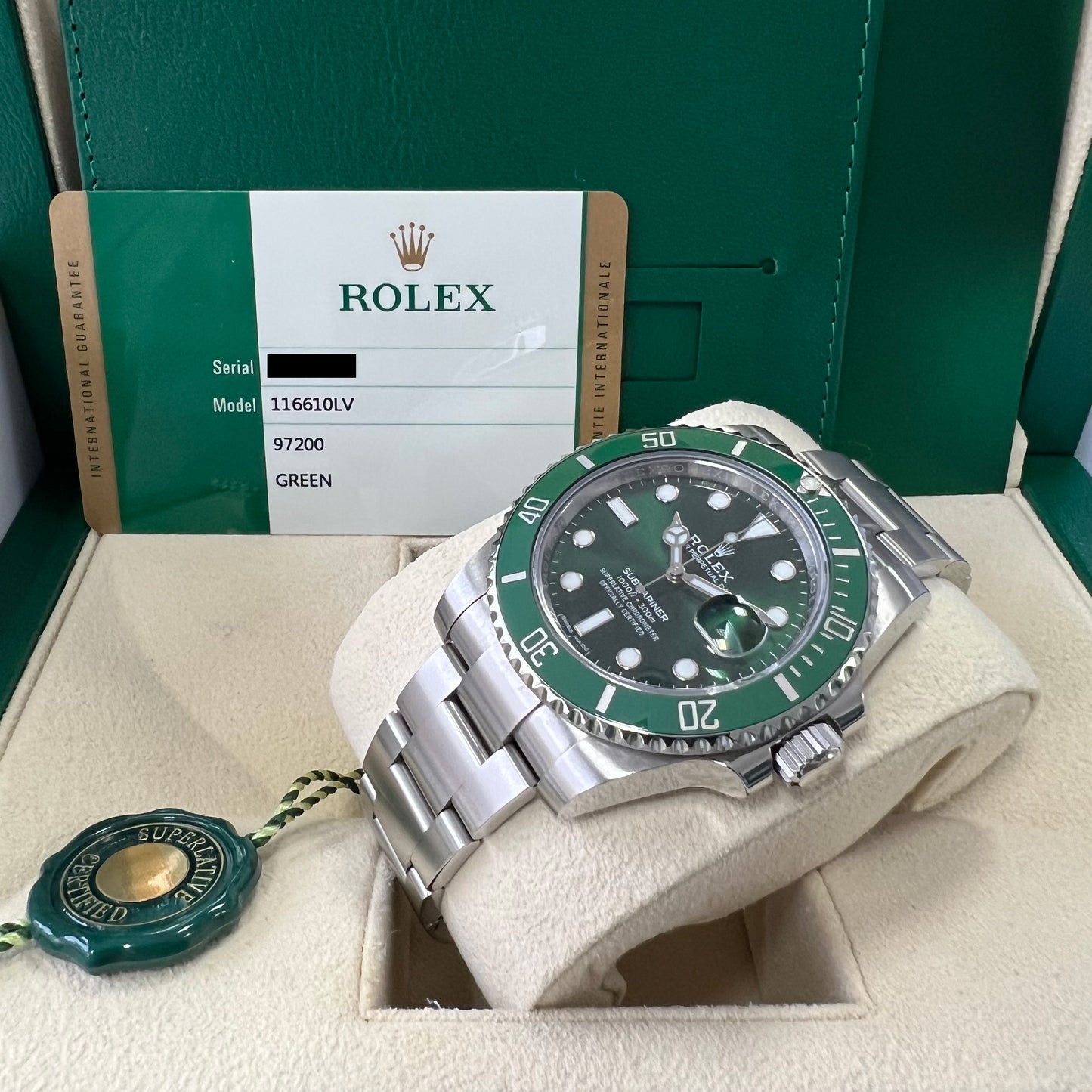 Rolex Submariner 41mm Date Stainless Steel Green Dial Green Bezel (Hulk) Oyster Bracelet 116610LV