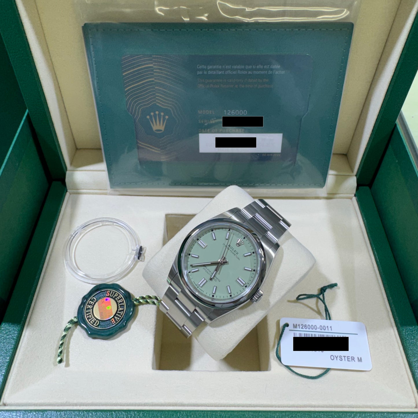 2025 Rolex Oyster Perpetual 36 Stainless Steel Pistachio Index Dial Oyster Bracelet Domed Bezel 126000