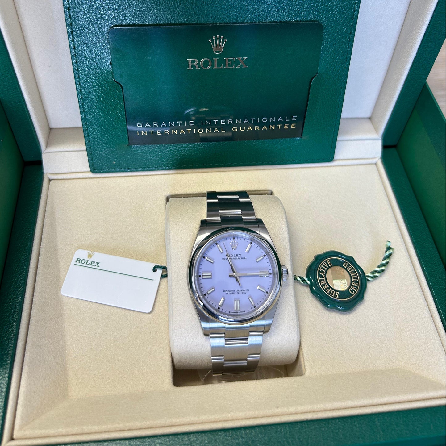 2025 Rolex Oyster Perpetual 36 Stainless Steel Lavender Index Dial Oyster Bracelet Domed Bezel 126000
