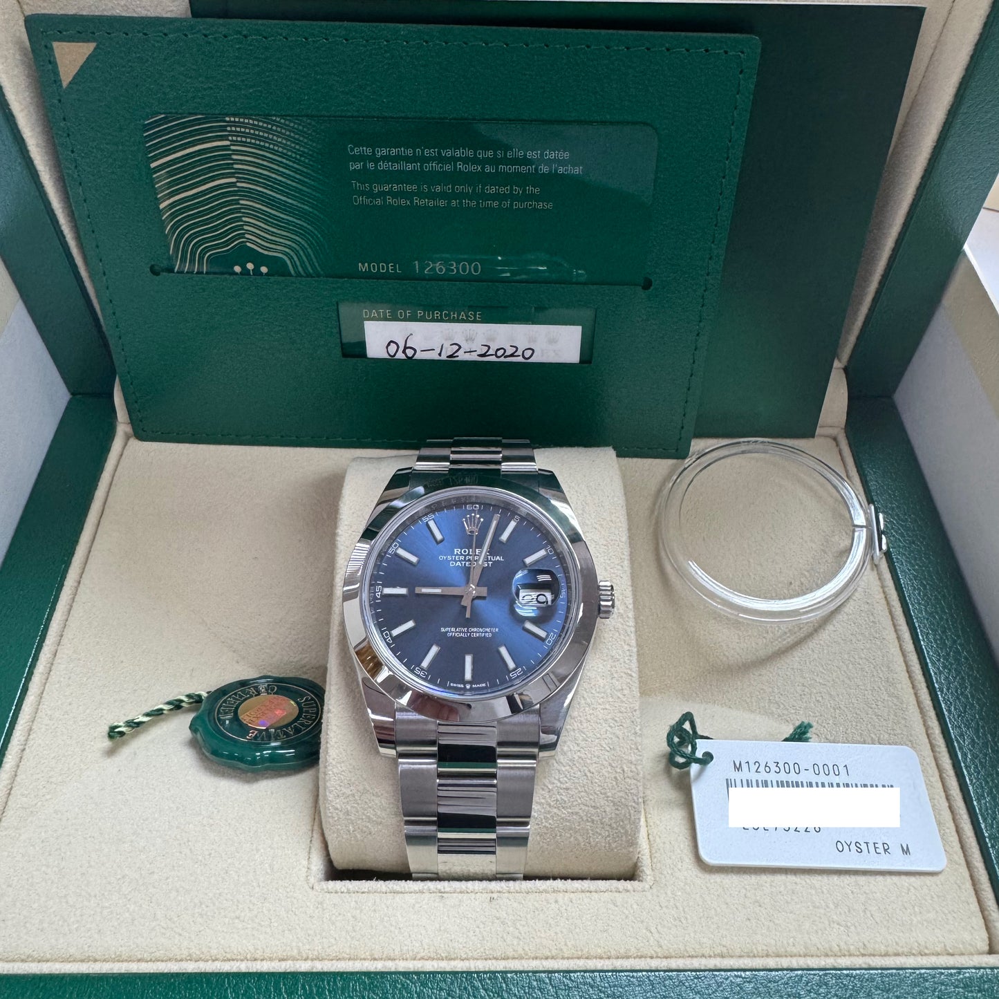 2020 Rolex Datejust 41 Stainless Steel Blue Index Dial Oyster Bracelet Smooth Bezel 126300