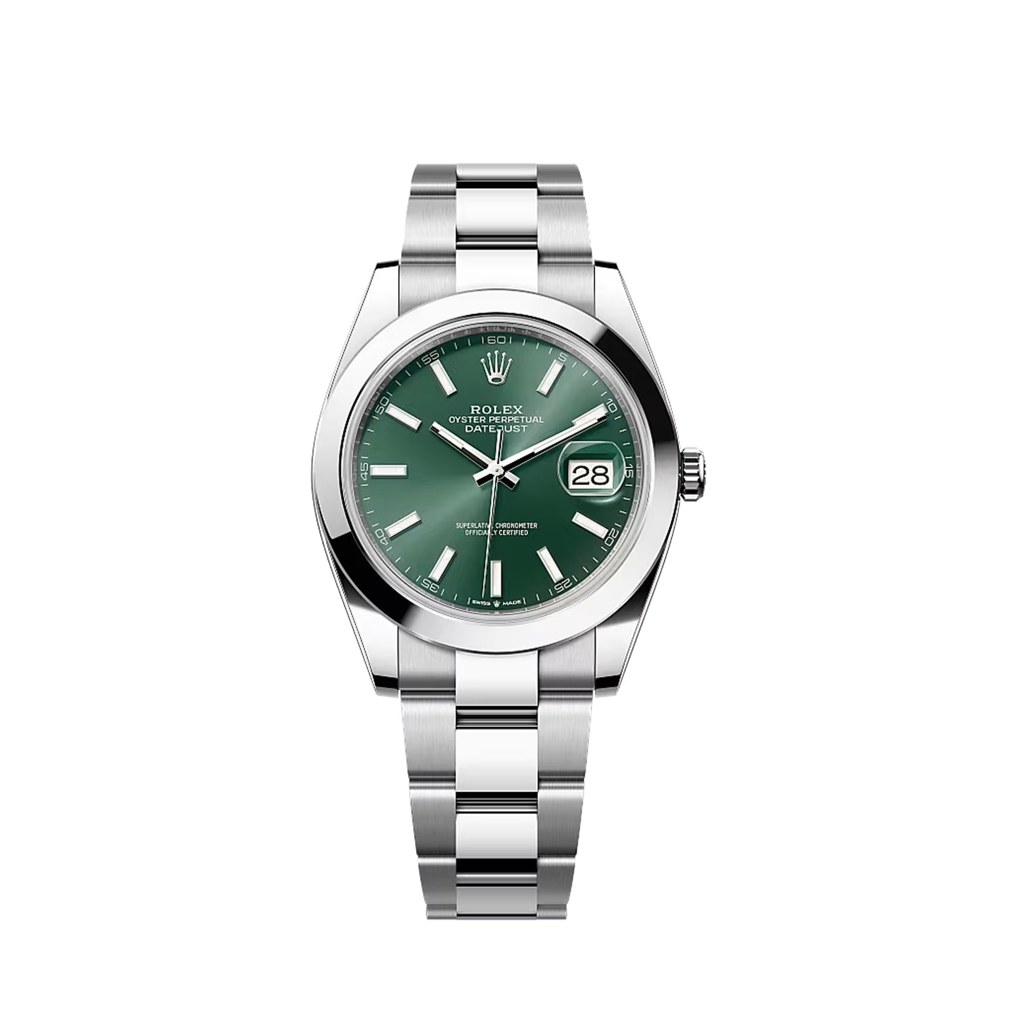 2025 Rolex Datejust 41 Stainless Steel Mint Green Index Dial Oyster Bracelet Smooth Bezel 126300