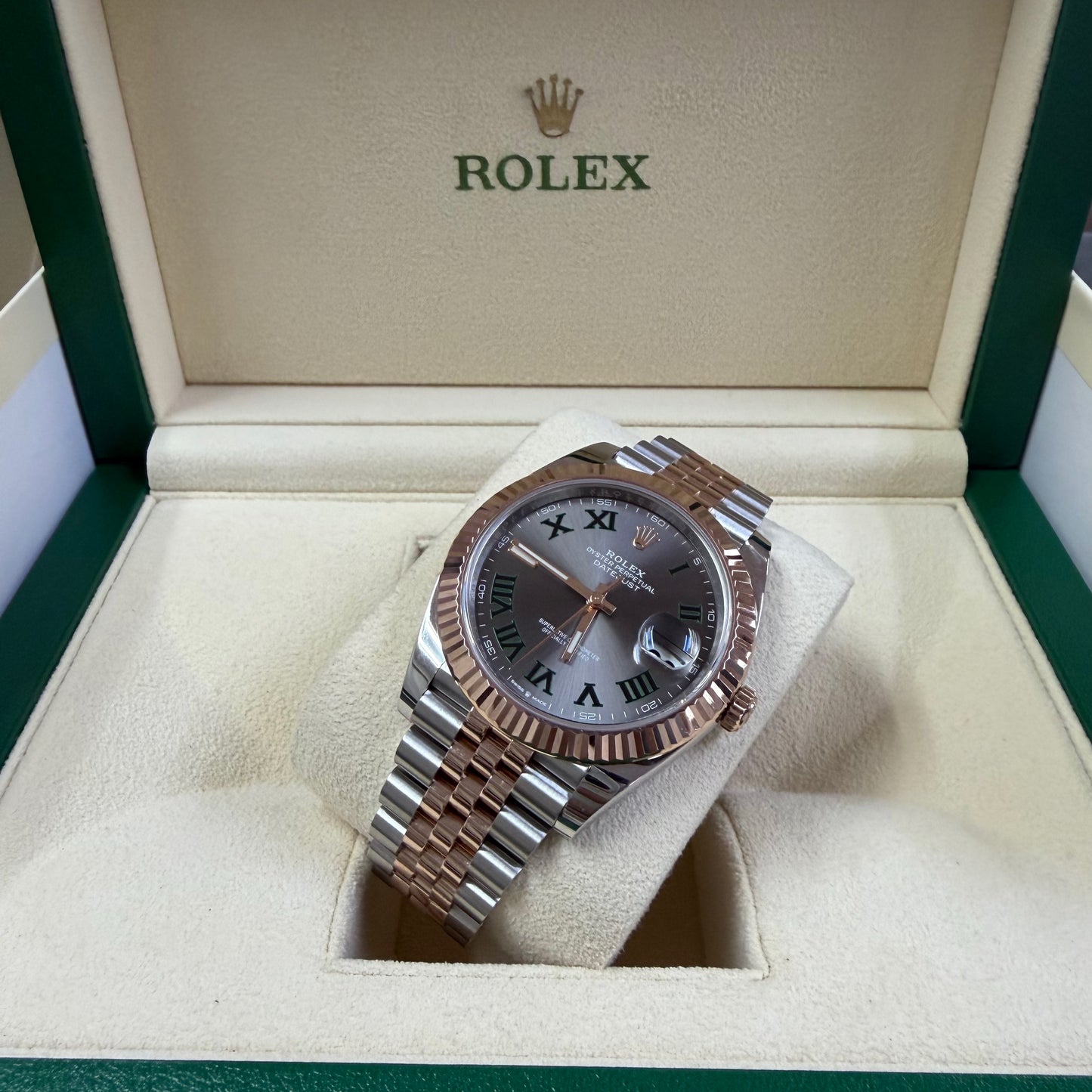 2025 Rolex Datejust 41 Stainless Steel & 18K Everose Gold Slate (Wimbledon) Dial Jubilee Bracelet Fluted Bezel 126331