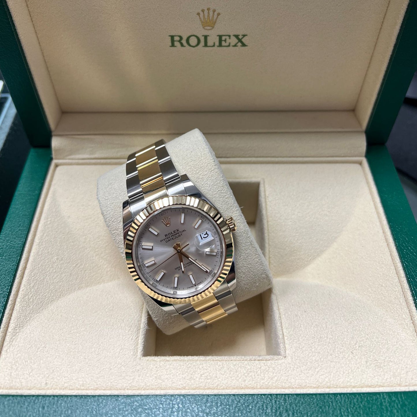 2025 Rolex Datejust 41 Stainless Steel & 18K Yellow Gold Silver Index Dial Oyster Bracelet Fluted Bezel 126333
