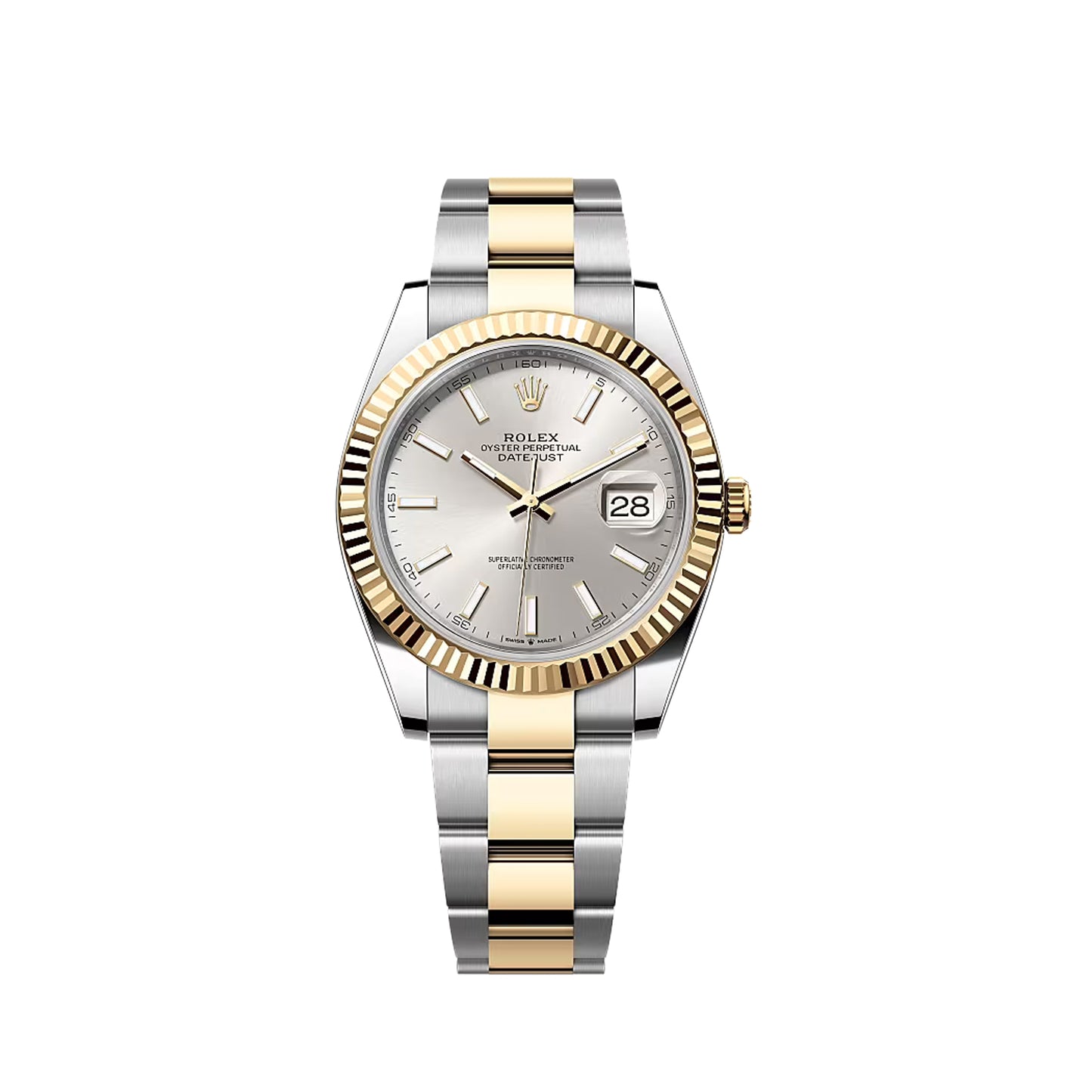 2025 Rolex Datejust 41 Stainless Steel & 18K Yellow Gold Silver Index Dial Oyster Bracelet Fluted Bezel 126333