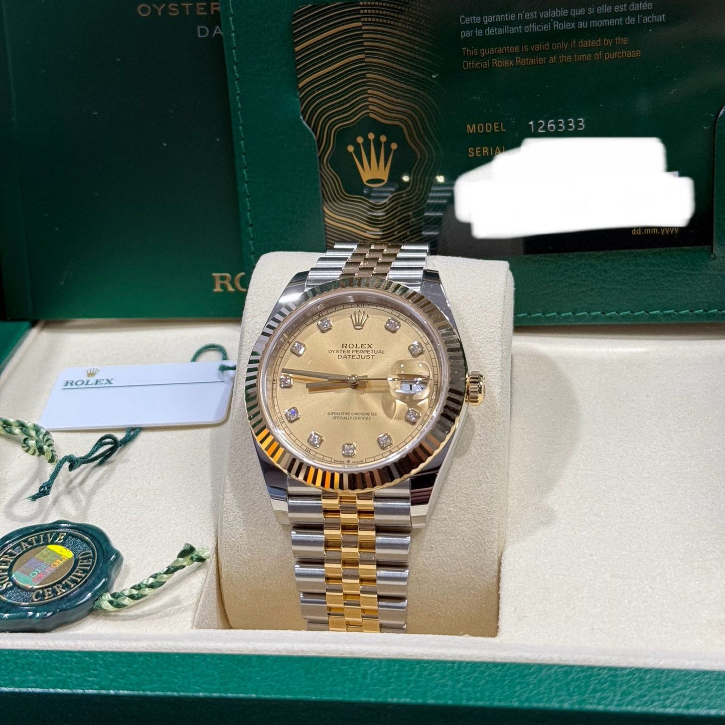 2025 Rolex Datejust 41 Stainless Steel & 18K Yellow Gold Champagne Set With Diamonds Dial Jubilee Bracelet Fluted Bezel 126333