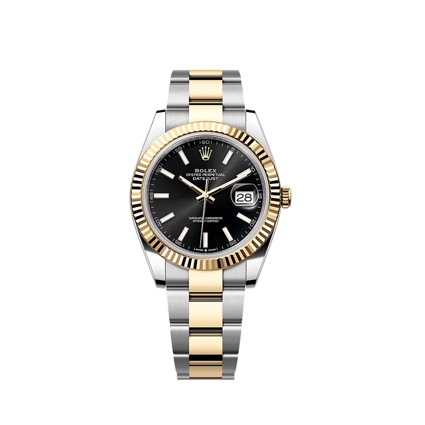 2025 Rolex Datejust 41 Stainless Steel & 18K Yellow Gold Black Index Dial Oyster Bracelet Fluted Bezel 126333