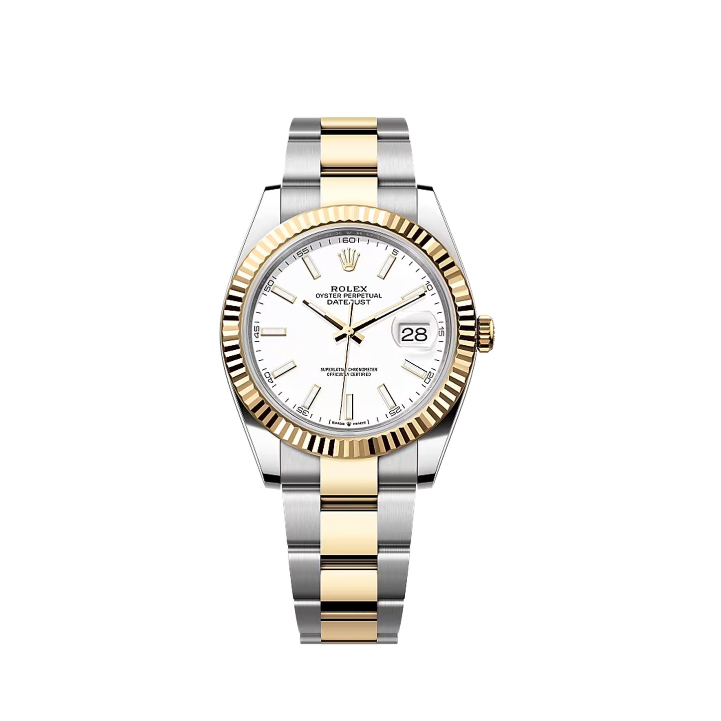 2025 Rolex Datejust 41 Stainless Steel & 18K Yellow Gold White Index Dial Oyster Bracelet Fluted Bezel 126333
