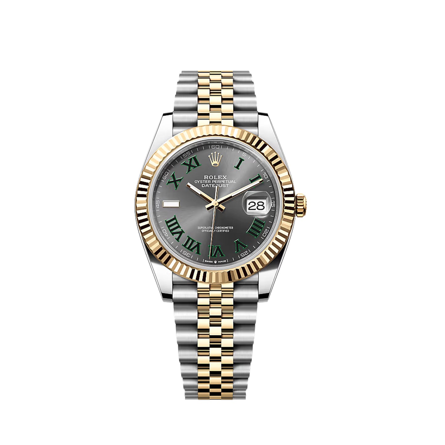 2025 Rolex Datejust 41 Stainless Steel & 18K Yellow Gold Slate (Wimbledon) Dial Jubilee Bracelet Fluted Bezel 126333