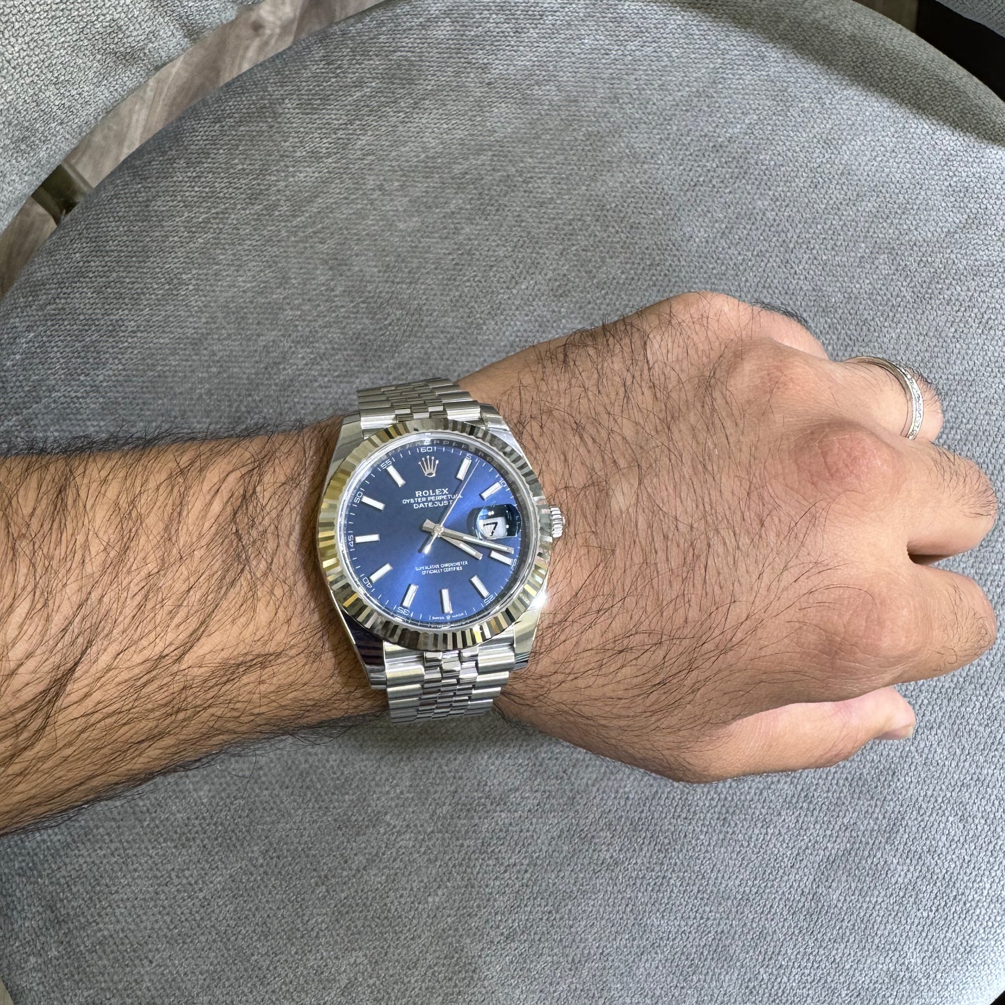 2020 Rolex Datejust 41 Stainless Steel & 18K White Gold Blue Index Dial Jubilee Bracelet Fluted Bezel 126334