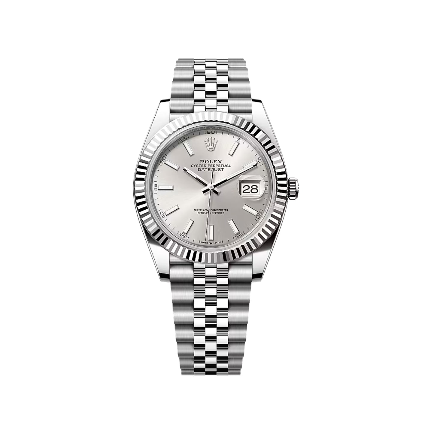 2025 Rolex Datejust 41 Stainless Steel & 18K White Gold Silver Index Dial Jubilee Bracelet Fluted Bezel 126334