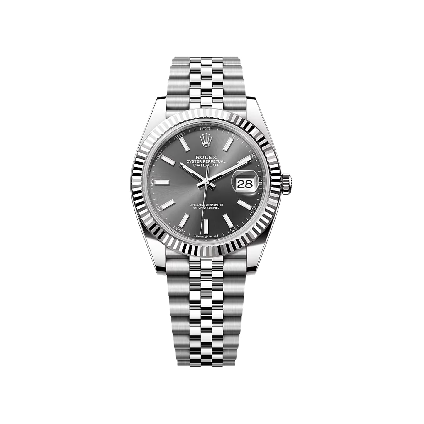 2025 Rolex Datejust 41 Stainless Steel & 18K White Gold Slate Index Dial Jubilee Bracelet Fluted Bezel 126334
