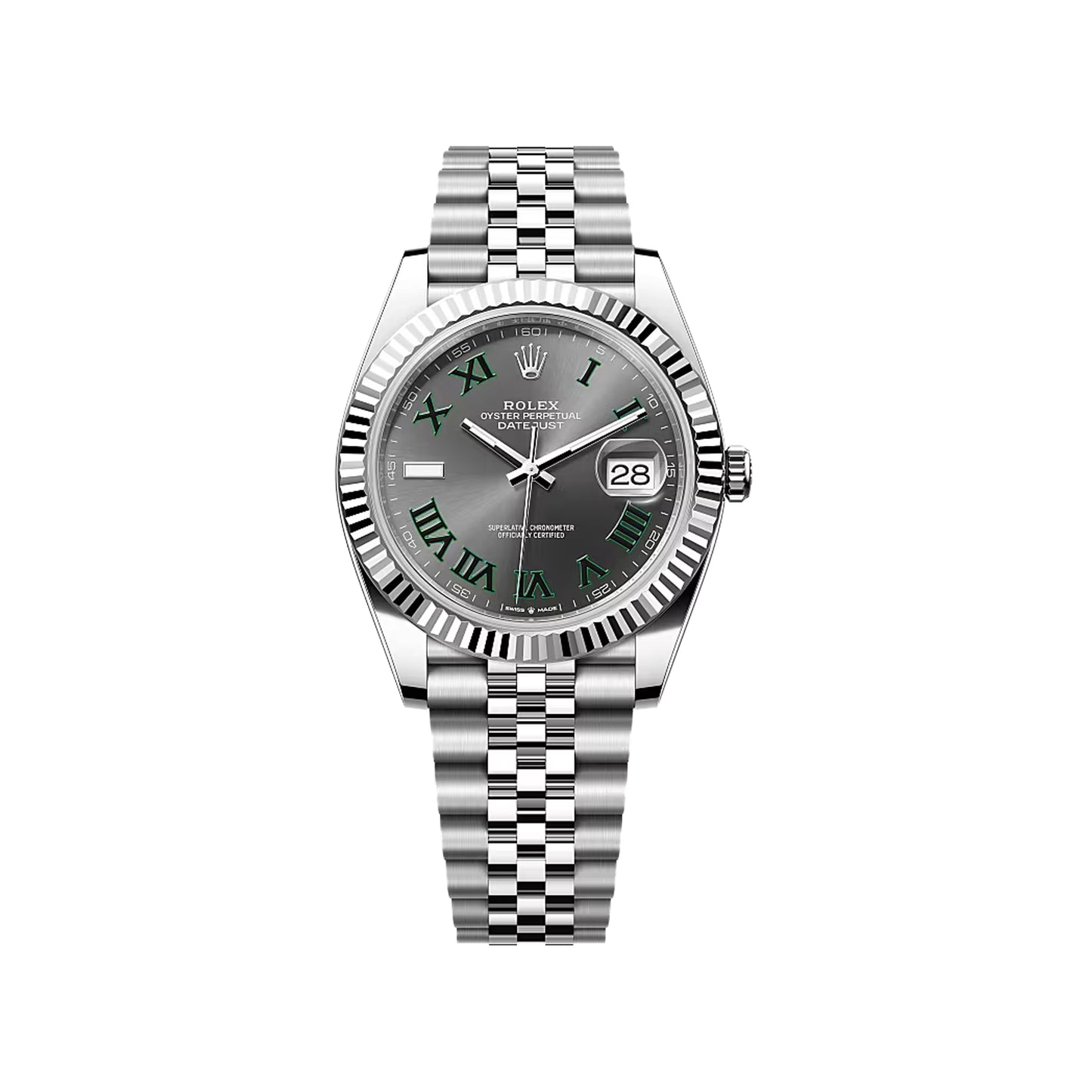 2025 Rolex Datejust 41 Stainless Steel & 18K White Gold Slate (Wimbledon) Dial Jubilee Bracelet Fluted Bezel 126334