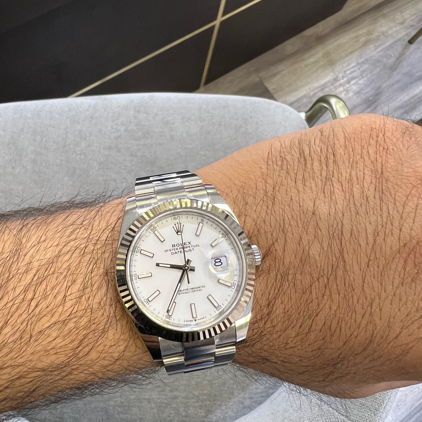 2025 Rolex Datejust 41 Stainless Steel & 18K White Gold White Index Dial Oyster Bracelet Fluted Bezel 126334