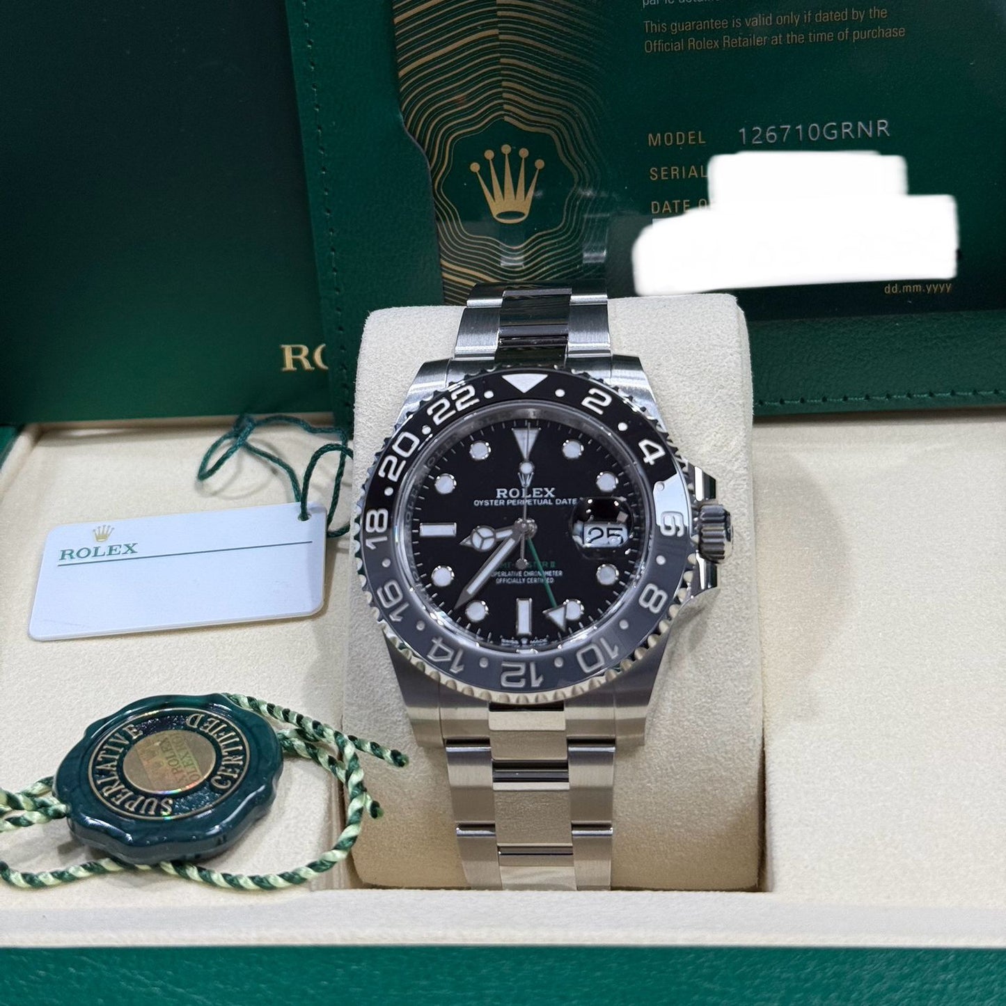 2025 Rolex GMT Master II 40mm Stainless Steel Black Dial Black/Grey Bezel (Bruce Wayne) Oyster Bracelet 126710GRNR