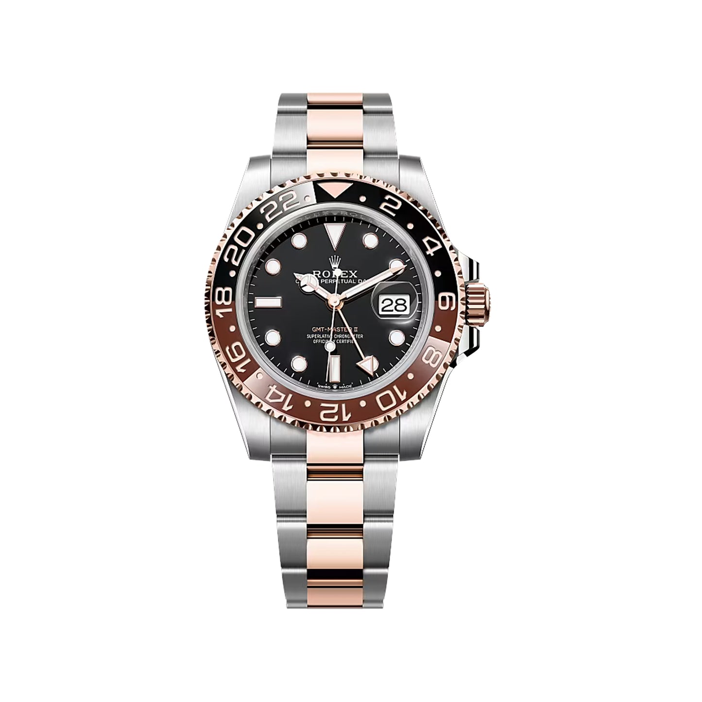 2025 Rolex GMT Master II 40mm Stainless Steel & 18K Everose Gold Black Dial Ceramic (Rootbeer) Bezel Oyster Bracelet 126711CHNR