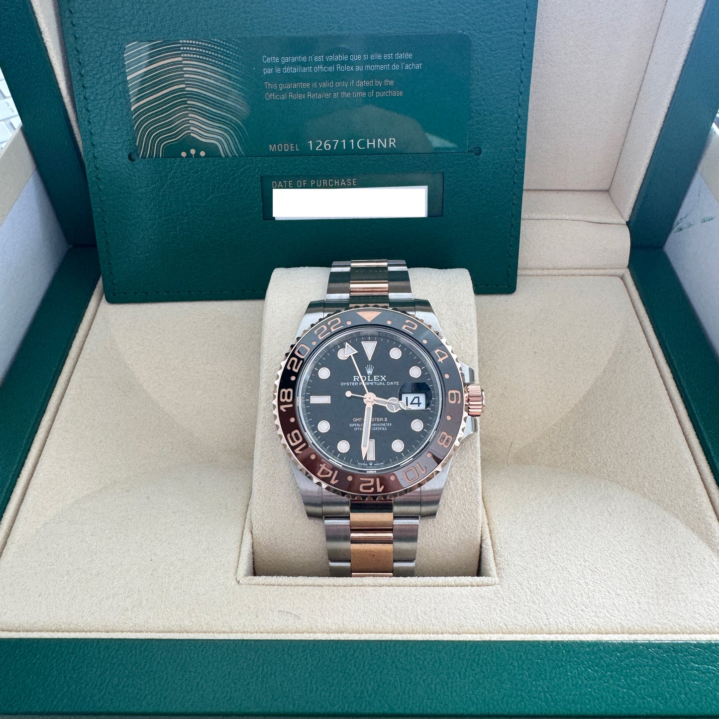 2025 Rolex GMT Master II 40mm Stainless Steel & 18K Everose Gold Black Dial Ceramic (Rootbeer) Bezel Oyster Bracelet 126711CHNR