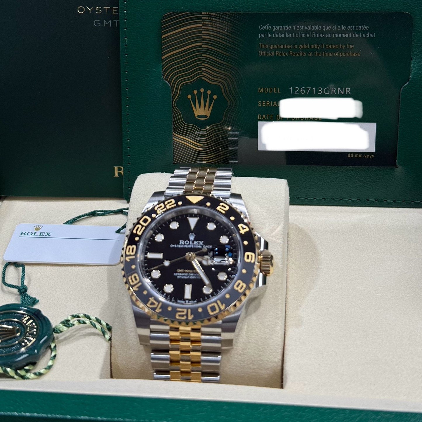 2025 Rolex GMT Master II 40mm Stainless Steel & 18K Yellow Gold Black Dial Black/Grey Bezel (Bumblebee/Zombie) Jubilee Bracelet 126713GRNR