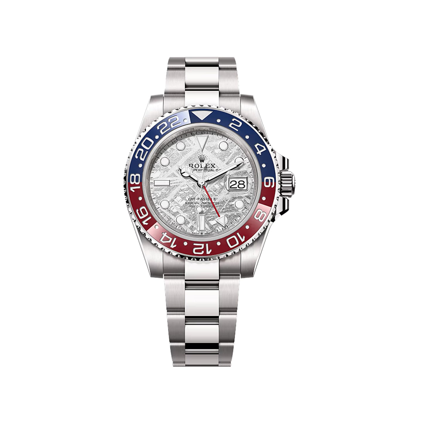 2025 Rolex GMT Master II 40mm 18K White Gold Meteorite Dial Blue/Red (Pepsi) Bezel Oyster Bracelet 126719BLRO