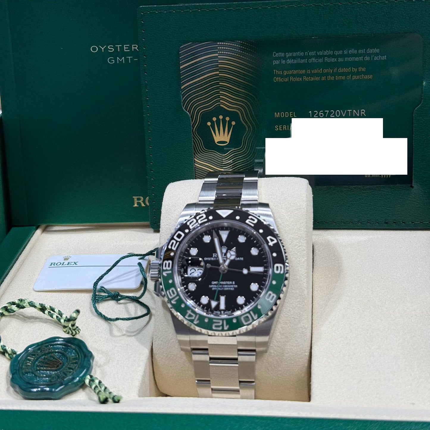 2025 Rolex GMT Master II 40mm (Lefty) Stainless Steel Black Dial Black/Green (Sprite) Bezel Oyster Bracelet 126720VTNR