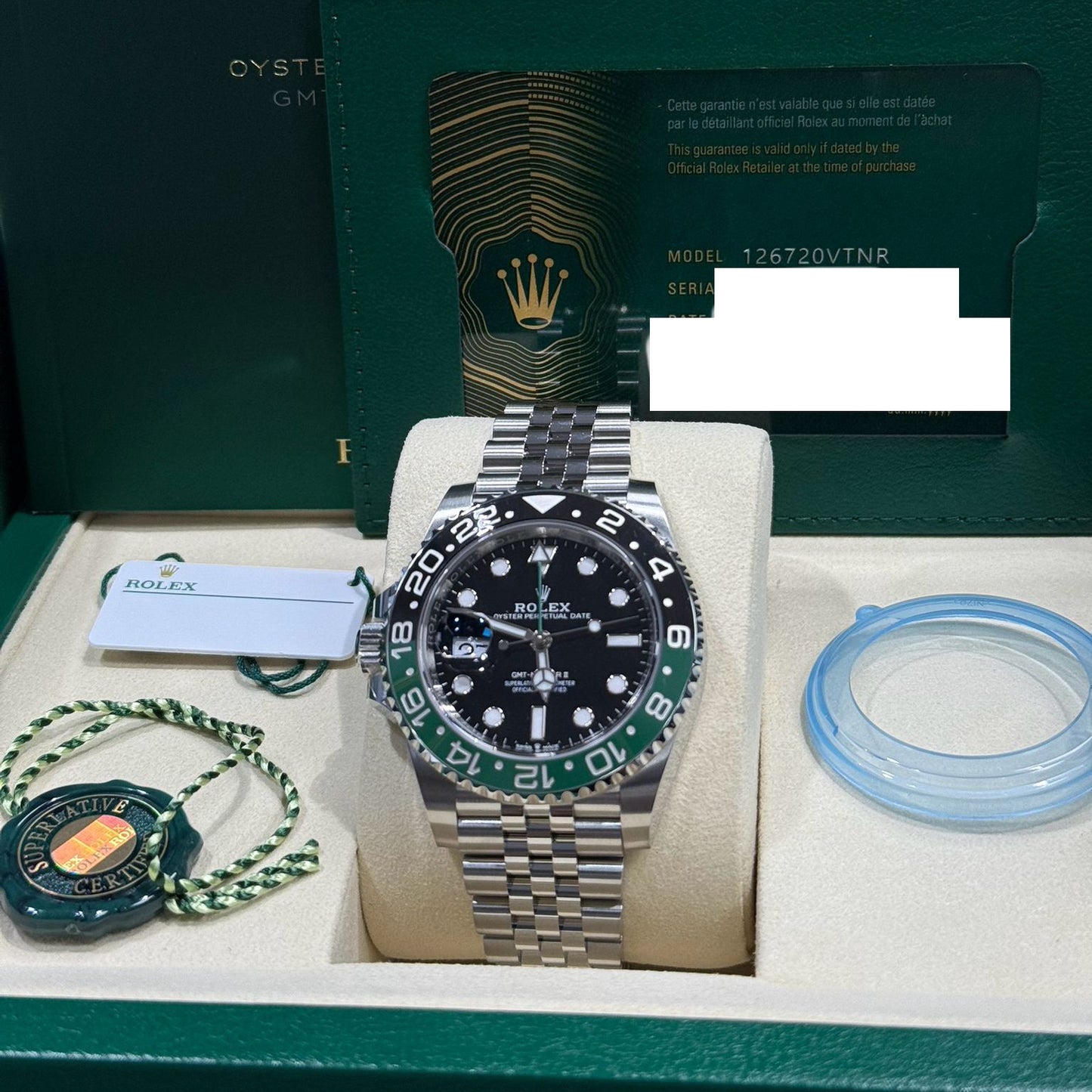 2025 Rolex GMT Master II 40mm (Lefty) Stainless Steel Black Dial Black/Green (Sprite) Bezel Jubilee Bracelet 126720VTNR