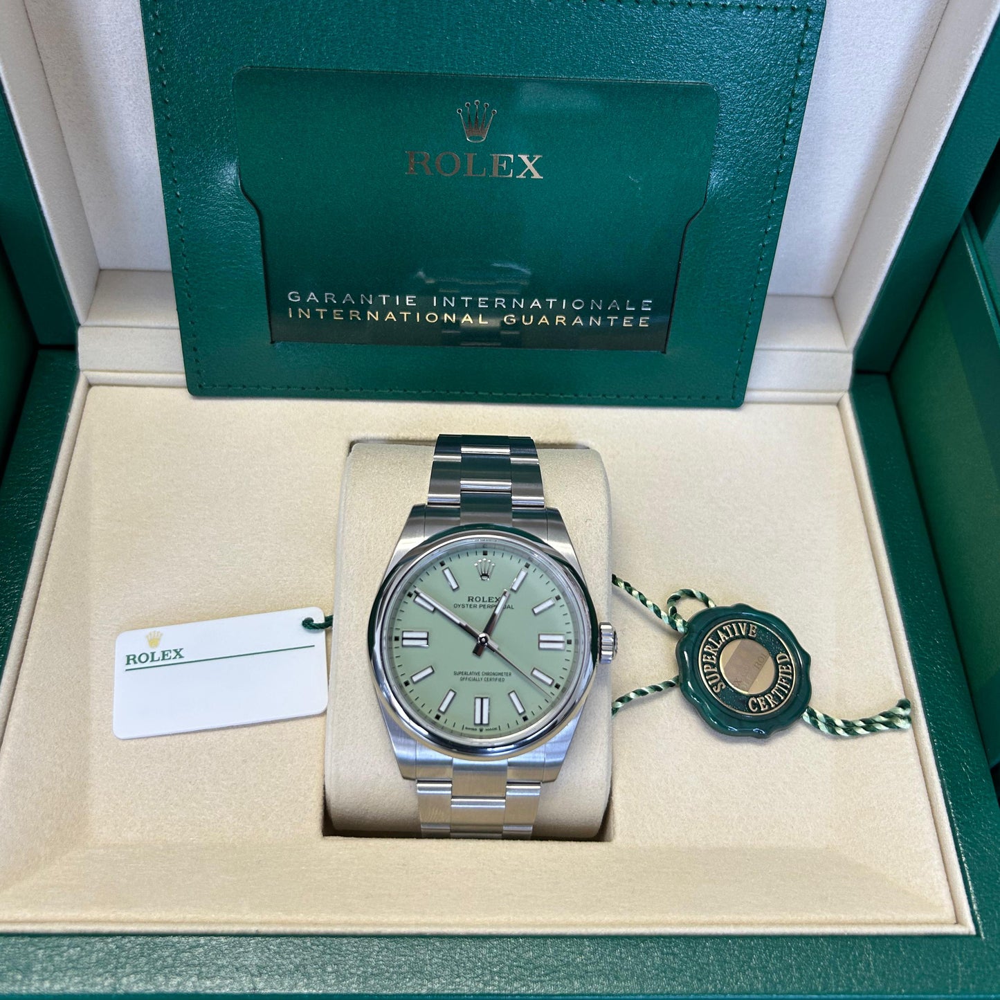 2025 Rolex Oyster Perpetual 41 Stainless Steel Pistachio Green Dial Oyster Bracelet Domed Bezel 134300