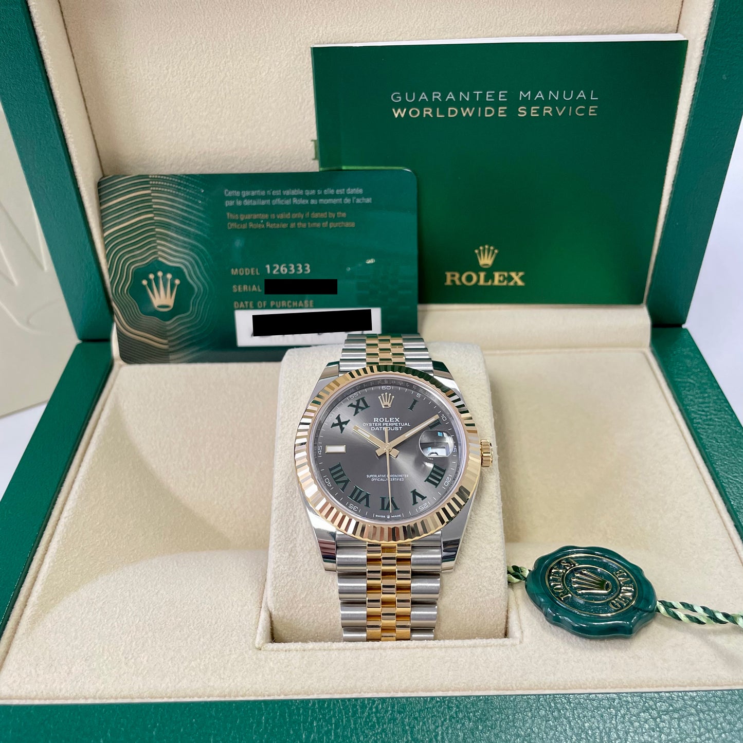 2025 Rolex Datejust 41 Stainless Steel & 18K Yellow Gold Slate (Wimbledon) Dial Jubilee Bracelet Fluted Bezel 126333