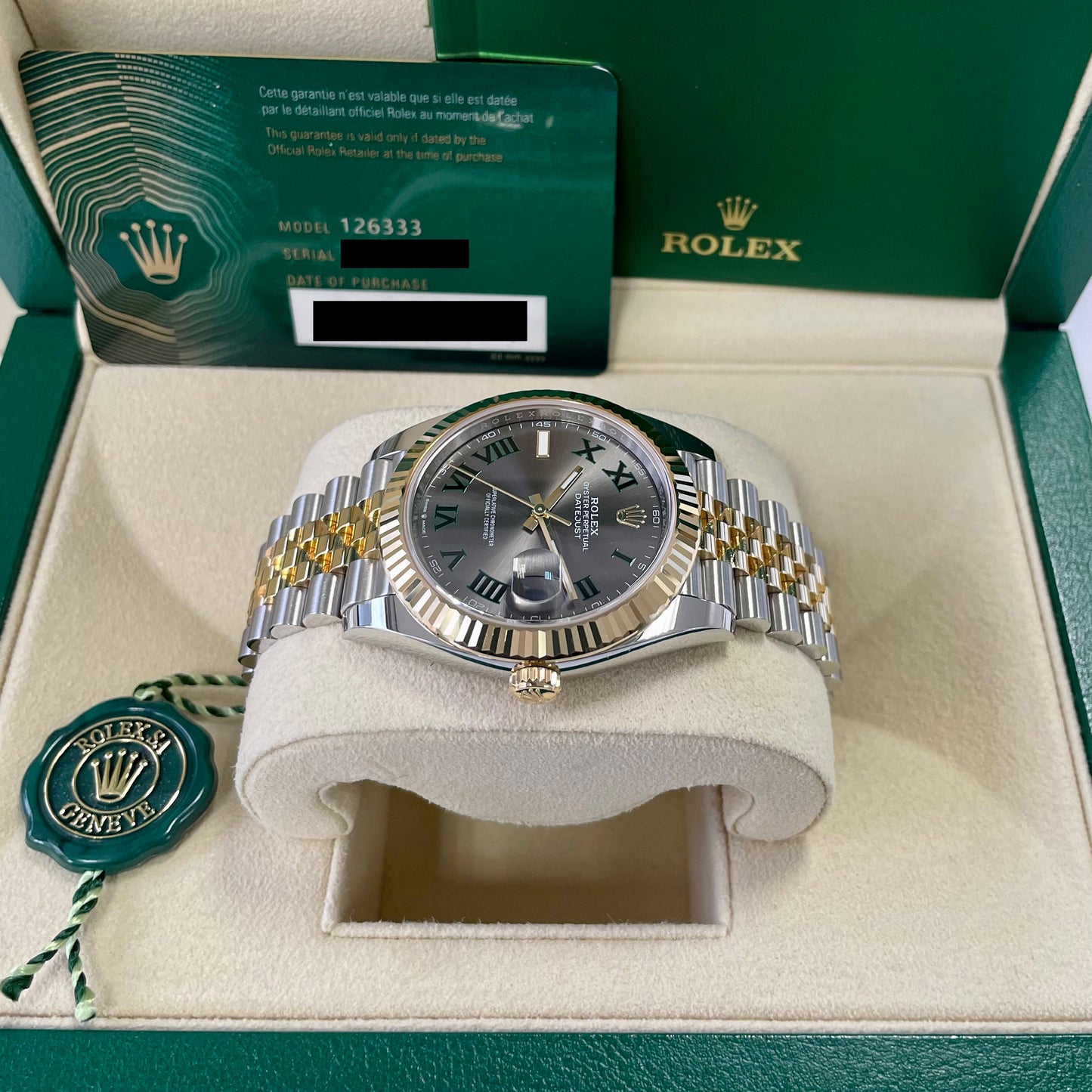 2025 Rolex Datejust 41 Stainless Steel & 18K Yellow Gold Slate (Wimbledon) Dial Jubilee Bracelet Fluted Bezel 126333