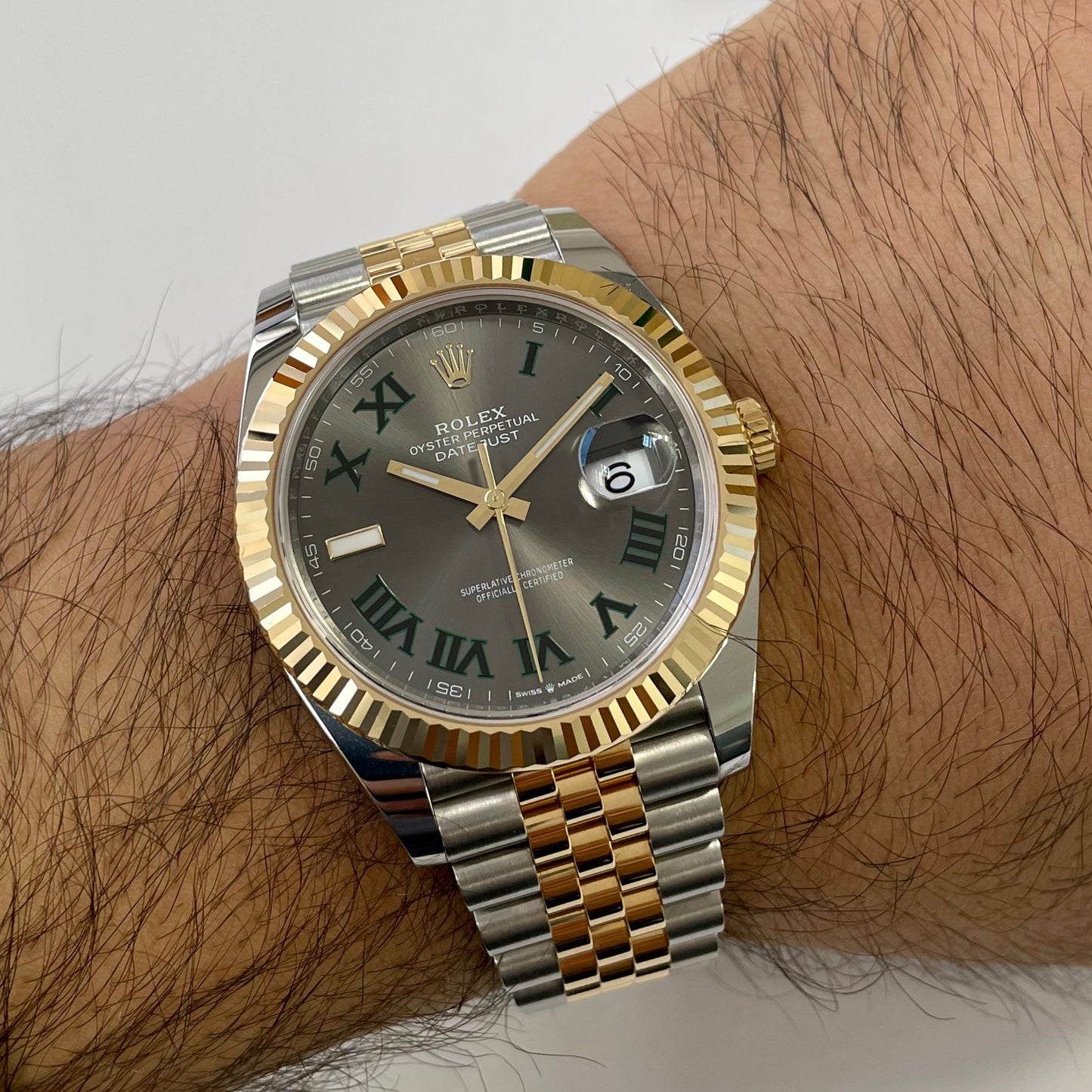 2025 Rolex Datejust 41 Stainless Steel & 18K Yellow Gold Slate (Wimbledon) Dial Jubilee Bracelet Fluted Bezel 126333