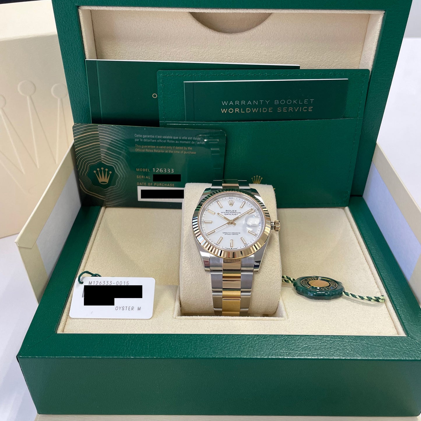2025 Rolex Datejust 41 Stainless Steel & 18K Yellow Gold White Index Dial Oyster Bracelet Fluted Bezel 126333