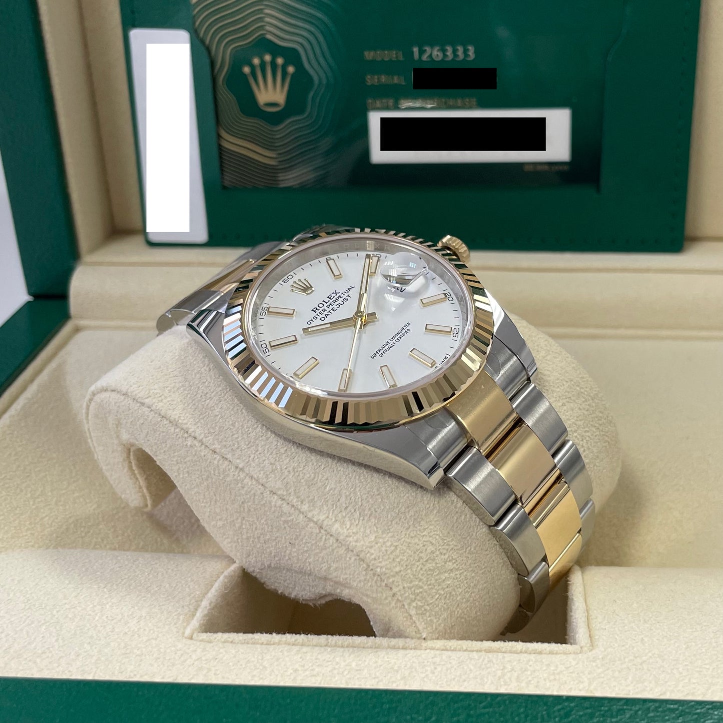 2025 Rolex Datejust 41 Stainless Steel & 18K Yellow Gold White Index Dial Oyster Bracelet Fluted Bezel 126333