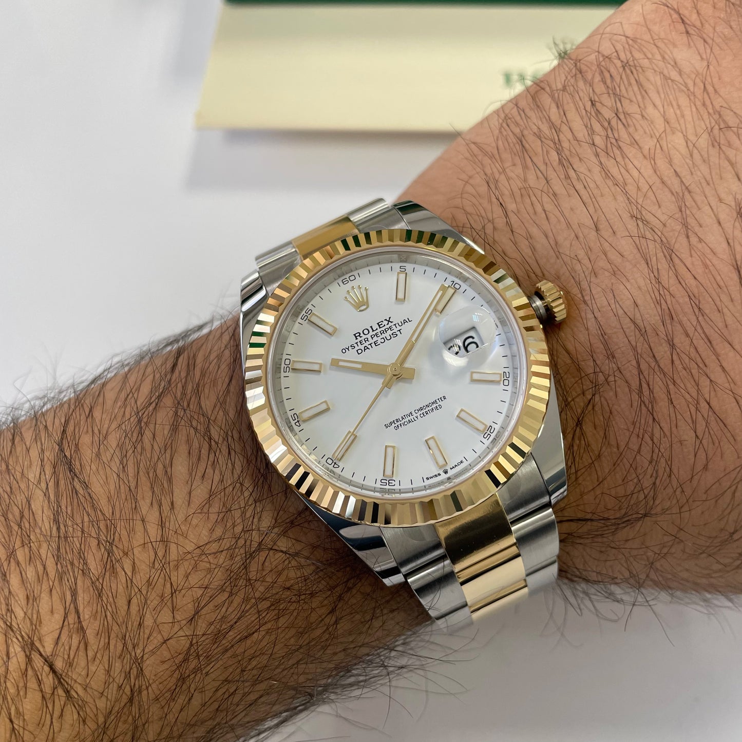 2025 Rolex Datejust 41 Stainless Steel & 18K Yellow Gold White Index Dial Oyster Bracelet Fluted Bezel 126333