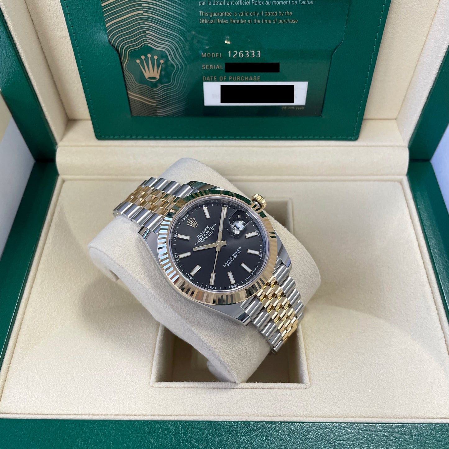 2025 Rolex Datejust 41 Stainless Steel & 18K Yellow Gold Black Index Dial Jubilee Bracelet Fluted Bezel 126333