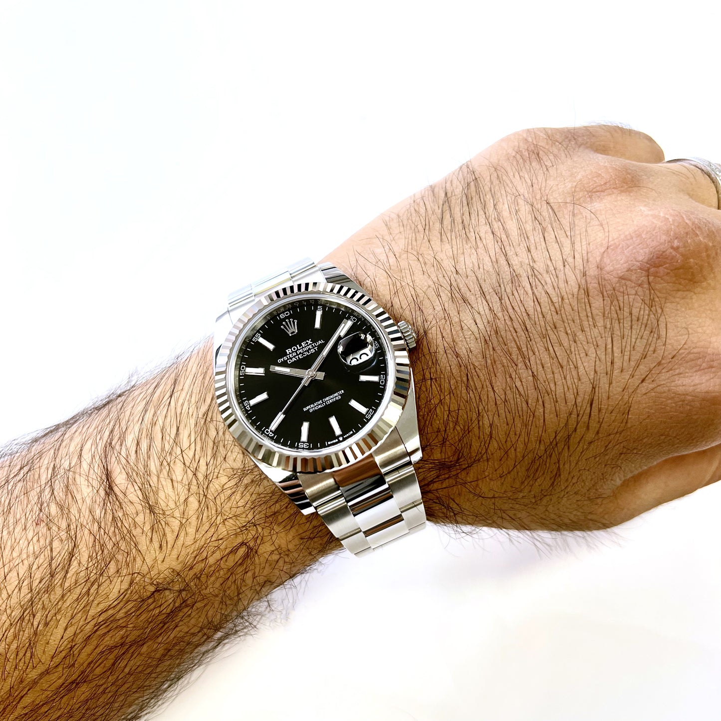 2025 Rolex Datejust 41 Stainless Steel & 18K White Gold Black Index Dial Oyster Bracelet Fluted Bezel 126334