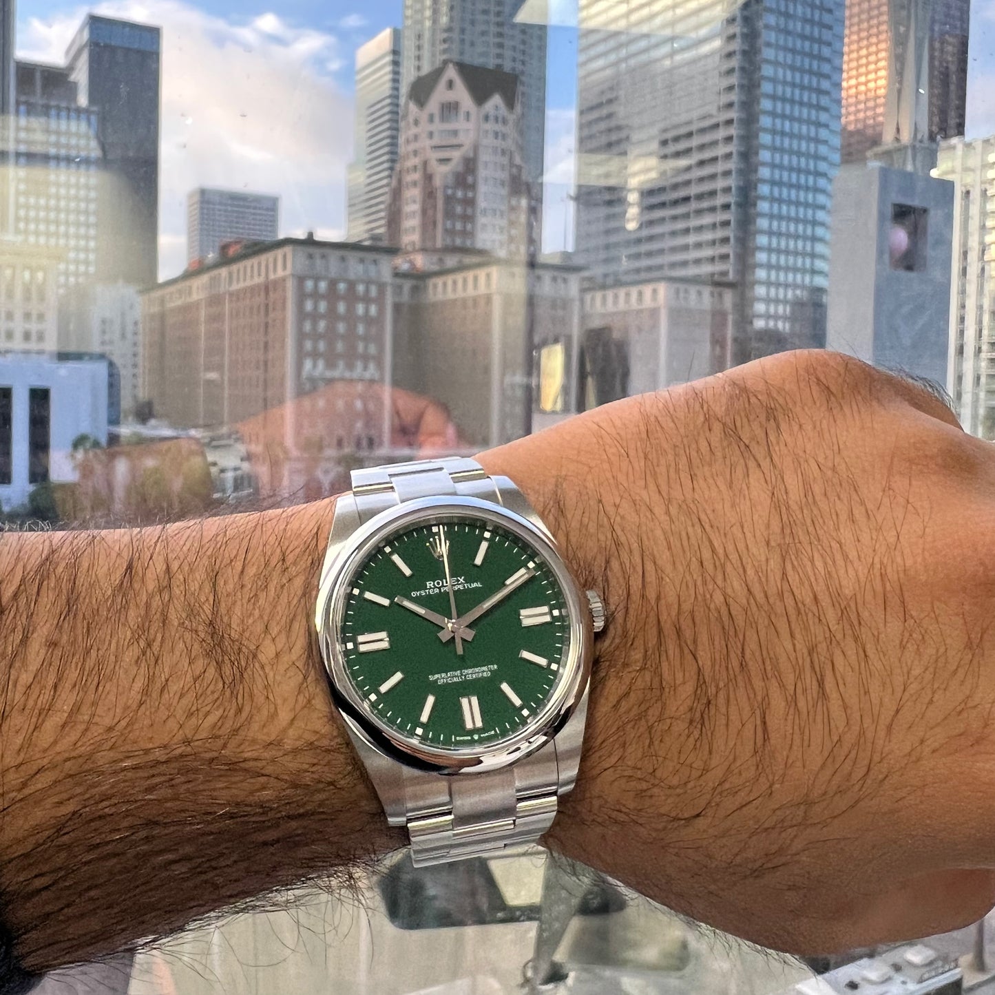 2024 Rolex Oyster Perpetual 41 Stainless Steel Green Index Dial Oyster Bracelet Domed Bezel 124300