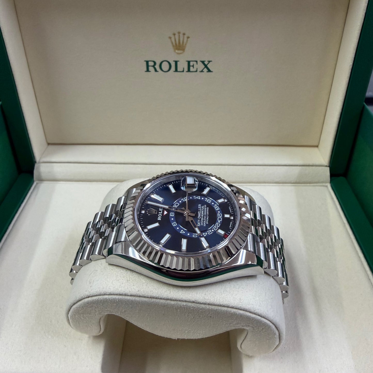 2022 Rolex Sky Dweller Stainless Steel & 18K White Gold Blue Dial Jubilee Bracelet 326934