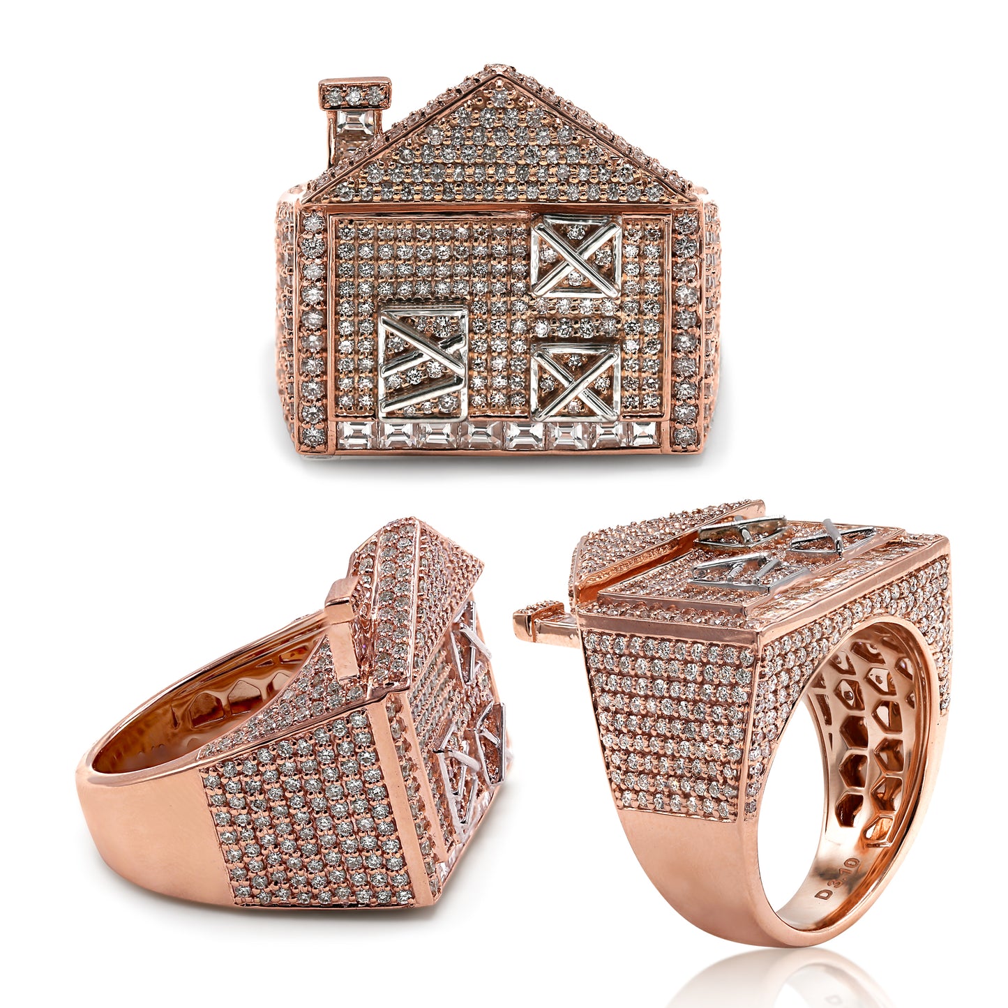British Trap House Round Diamond Signet Men's Ring Solid Gold 3.10 ctw