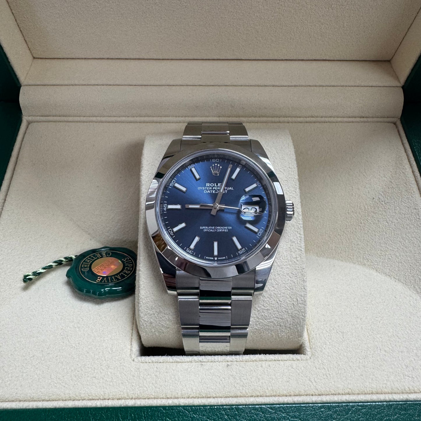 2020 Rolex Datejust 41 Stainless Steel Blue Index Dial Oyster Bracelet Smooth Bezel 126300