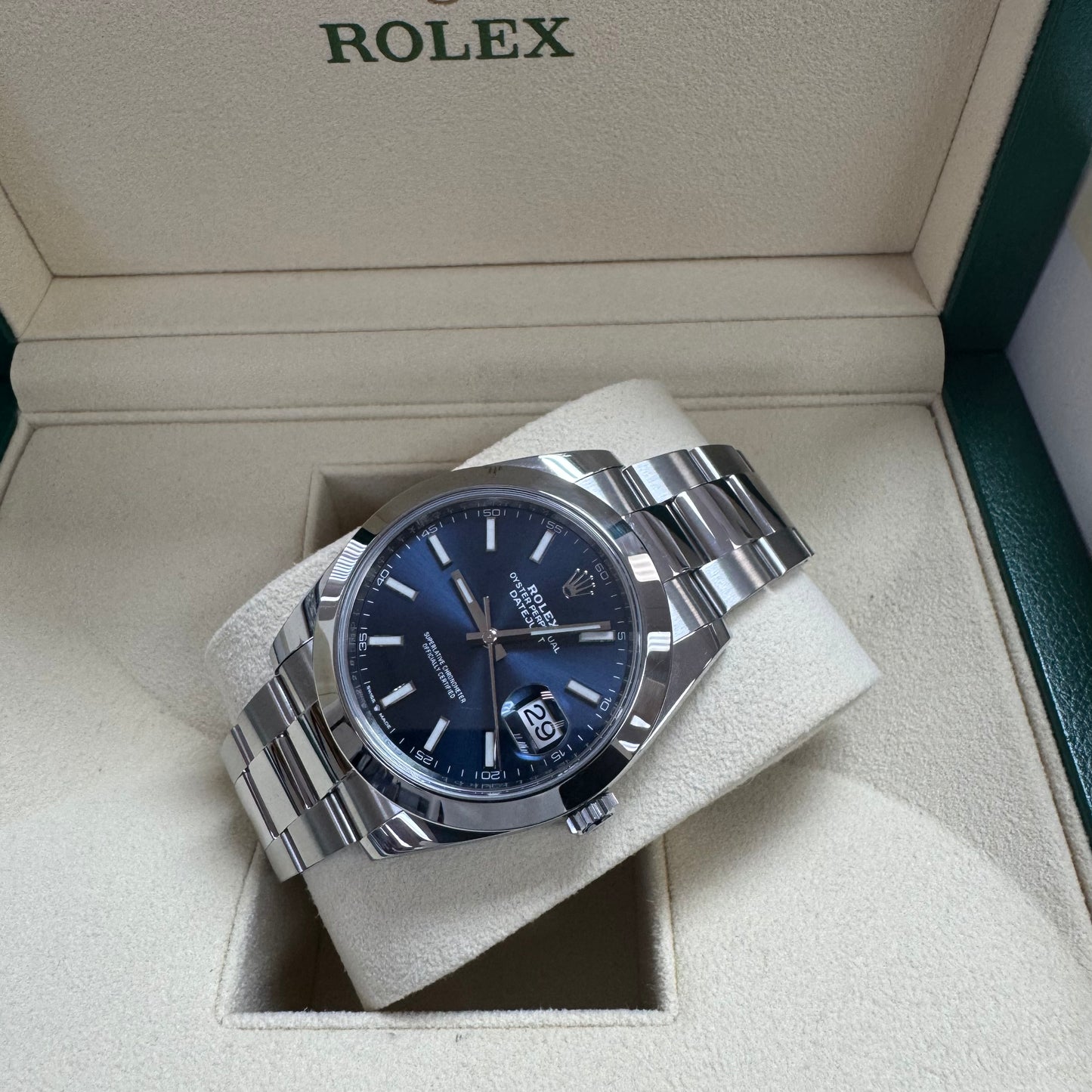 2020 Rolex Datejust 41 Stainless Steel Blue Index Dial Oyster Bracelet Smooth Bezel 126300