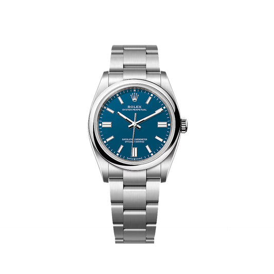 2025 Rolex Oyster Perpetual 36 Stainless Steel Med Blue Index Dial Oyster Bracelet Domed Bezel 126000