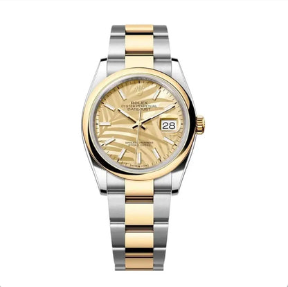 2023 Rolex Datejust 36 Stainless Steel & 18K Yellow Gold Palm-Motif Dial Oyster Bracelet Smooth Bezel 126203