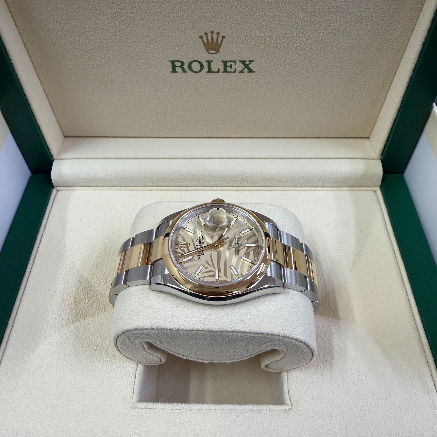2023 Rolex Datejust 36 Stainless Steel & 18K Yellow Gold Palm-Motif Dial Oyster Bracelet Smooth Bezel 126203