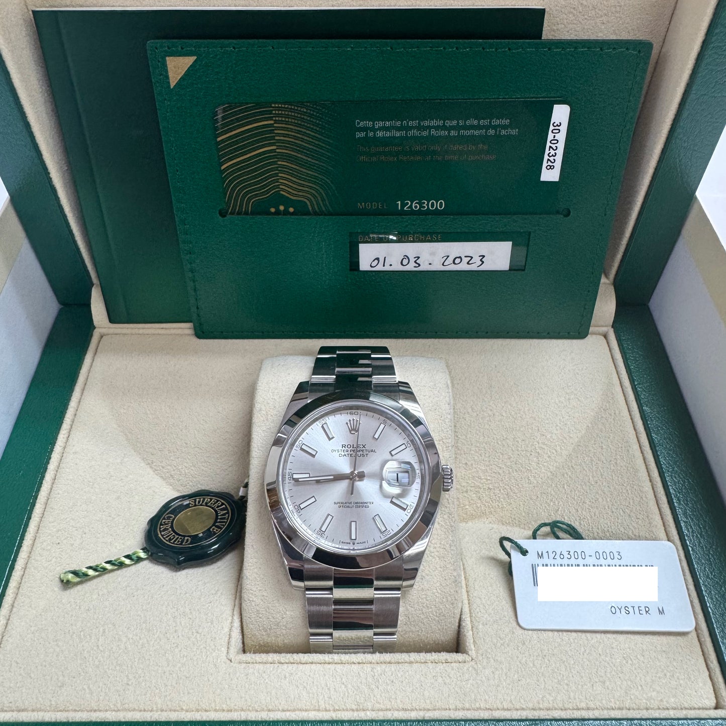 2023 Rolex Datejust 41 Stainless Steel Silver Dial Oyster Bracelet Smooth Bezel 126300