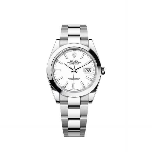 2025 Rolex Datejust 41 Stainless Steel White Index Dial Oyster Bracelet Smooth Bezel 126300