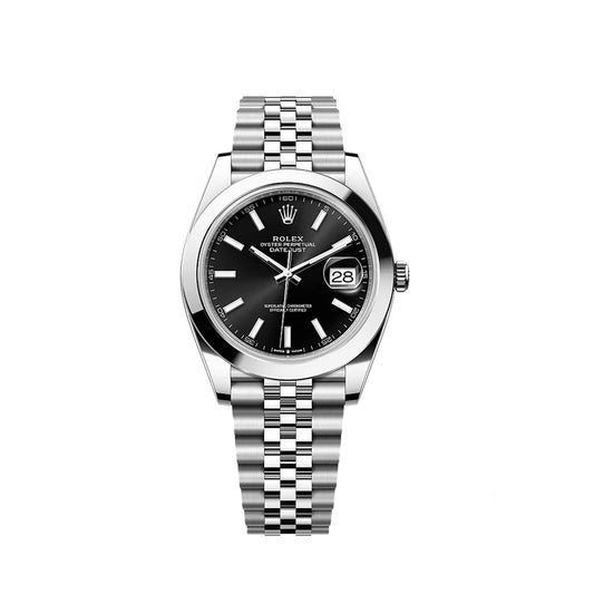 2025 Rolex Datejust 41 Stainless Steel Bright Black Index Dial Jubilee Bracelet Smooth Bezel 126300