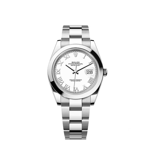 2025 Rolex Datejust 41 Stainless Steel White Roman Dial Oyster Bracelet Smooth Bezel 126300