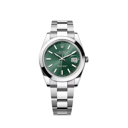 2025 Rolex Datejust 41 Stainless Steel Mint Green Index Dial Oyster Bracelet Smooth Bezel 126300