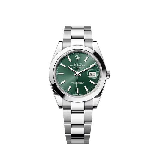 2025 Rolex Datejust 41 Stainless Steel Mint Green Index Dial Oyster Bracelet Smooth Bezel 126300