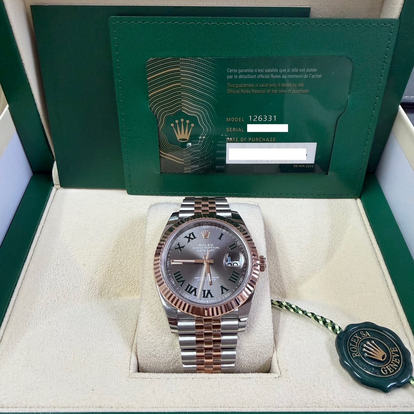 2024 Rolex Datejust 41 Stainless Steel & 18K Everose Gold Slate (Wimbledon) Dial Jubilee Bracelet Fluted Bezel 126331
